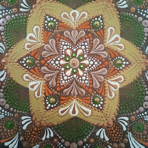 Zöld-arany mandala - művészet - festmény - akril - Meska.hu