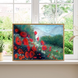 Domboldal pipacsokkal - művészet - festmény - pasztell - Meska.hu