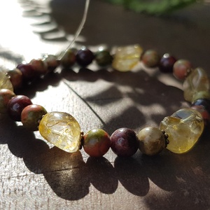 Arany rutilkvarc,  unakit, gránát ásványkarkötő -  - Meska.hu