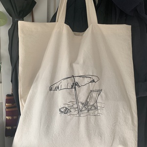 Vászon strandtáska hímzett mintával - táska & tok - bevásárlás & shopper táska - shopper, textiltáska, szatyor - Meska.hu
