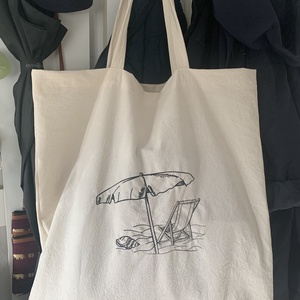 Vászon strandtáska hímzett mintával, Táska & Tok, Bevásárlás & Shopper táska, Shopper, textiltáska, szatyor, Hímzés, Varrás, MESKA