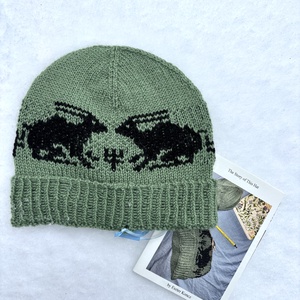 kézzel kötött zöld sapka nyulakkal, Ruha & Divat, Sál, Sapka, Kendő, Sapka, Kötés, MESKA