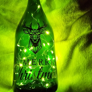 Karácsonyi rénszarvasos vilagító pezsgős üveg - karácsony - karácsonyi lakásdekoráció - karácsonyi fénydekoráció - Meska.hu