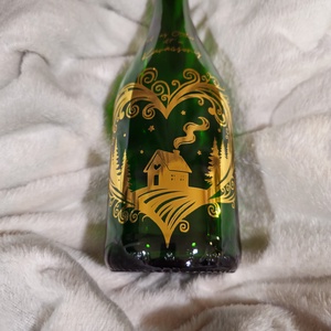 Karácsonyi házikós vilagító pezsgős üveg - karácsony - karácsonyi lakásdekoráció - karácsonyi fénydekoráció - Meska.hu