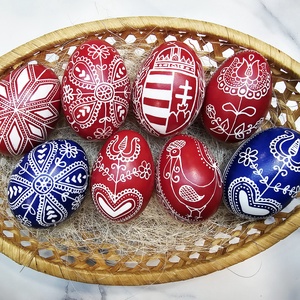 Hagyományos húsvéti hímestojás kacsatojásból, Ünnepi díszek, dekorációk, Húsvéti díszek és dekorációk, Húsvéti tojás, hímestojás, Tojásfestés, MESKA