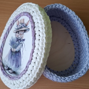 Horgolt nyuszis tárolódoboz - otthon & életmód - tárolás & rendszerezés - tárolókosár - Meska.hu