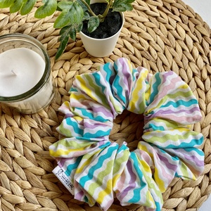 Húsvéti hullámos, csíkos XXL scrunchie - Meska.hu