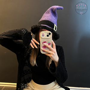 Lila Horgolt Boszorkány Kalap � Farsangi, Fekete Szőrös Peremmel, Handmade, Kézműves - ruha & divat - sál, sapka, kendő - kalap - Meska.hu