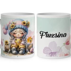 Névvel kérhető - Cuki csigás napraforgós manó lány mintás bögre, Otthon & Életmód, Konyhafelszerelés, tálalás, Tálalás, Bögre & Csésze, , MESKA