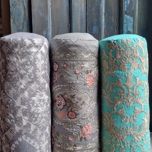 Ünnepi kórus-Hímzett hengerpárna ezüst/türkiz/rózsaszín, Játék & Sport, Sport és kikapcsolódás, Jóga, pilates, torna, Jógapárna, Hímzés, Varrás, MESKA