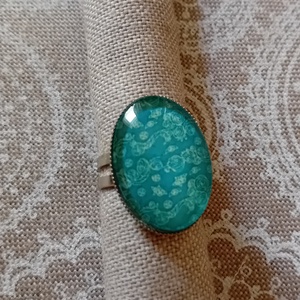 Türkiz virágos gyűrű - ékszer - gyűrű - üveglencsés gyűrű - Meska.hu