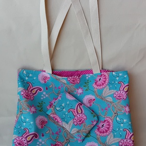 Türkiz-magenta virágos táska neszesszerrel - táska & tok - bevásárlás & shopper táska - shopper, textiltáska, szatyor - Meska.hu