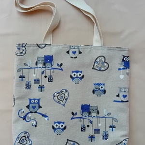 Kék baglyos táska neszesszerrel - táska & tok - bevásárlás & shopper táska - shopper, textiltáska, szatyor - Meska.hu