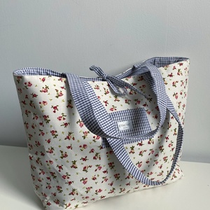 Virágos - kockás shopper - táska & tok - kézitáska & válltáska - nagy pakolós táska - Meska.hu