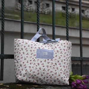 Virágos - kockás shopper - táska & tok - kézitáska & válltáska - nagy pakolós táska - Meska.hu