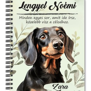 Személyre szabható - Fekete tacskó portré mintás A5-ös füzet, Otthon & Életmód, Papír, írószer, Jegyzetfüzet & Napló, , MESKA