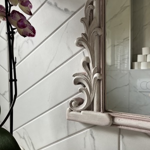 Pasztell rózsaszín és tört fehér vintage tükör - otthon & életmód - dekoráció - tükör - Meska.hu