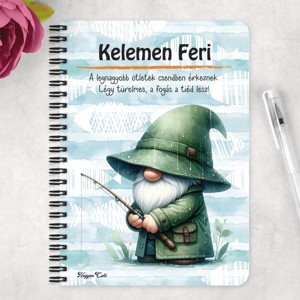 Személyre szabható - Horgász manó esőben mintás A5-ös füzet - otthon & életmód - papír, írószer - jegyzetfüzet & napló - Meska.hu