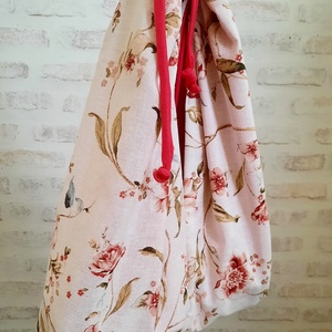 Divatos női textil táska virágos anyagból, magenta zsinórral - táska & tok - kézitáska & válltáska - kézitáska - Meska.hu