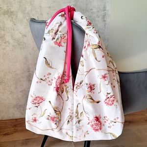Divatos női textil táska virágos anyagból, magenta zsinórral - Meska.hu