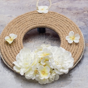 Sisal és selyemvirág - ajtódísz / kopogtató 27cm - otthon & életmód - dekoráció - ajtó- és ablak dekoráció - ajtódísz & kopogtató - Meska.hu