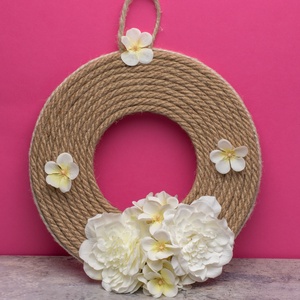Sisal és selyemvirág - ajtódísz / kopogtató 27cm - otthon & életmód - dekoráció - ajtó- és ablak dekoráció - ajtódísz & kopogtató - Meska.hu