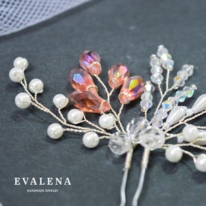 Menyasszonyi hajtű fejdísz rózsaszín kristályokkal és swarovski kristályokkal - esküvő - hajdísz - hajtű - Meska.hu