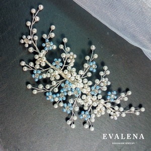 Swarovski gyöngyös kék virágos hajdísz - esküvő - hajdísz - kontydísz & hajdísz - Meska.hu