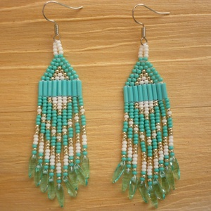 türkiz-fehér-ezüst lógós gyöngy fülbevalók, ajándék - ékszer - fülbevaló - lógó fülbevaló - Meska.hu