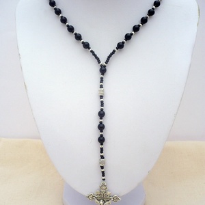 Fekete -ezüst férfi rózsafüzér rózsafüzér nyaklánc , férfi nyaklánc,  férfi ékszer, Meska -  - Meska.hu