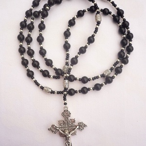 Fekete -ezüst férfi rózsafüzér rózsafüzér nyaklánc , férfi nyaklánc,  férfi ékszer, Meska -  - Meska.hu