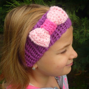 kislány, gyerek lila-rózsaszín horgolt hajpánt fejpánt fülmelegítő - ruha & divat - gyerekruha - Meska.hu