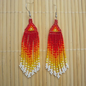 Tűz  színátmenetes  gyöngy lógós, hosszú fülbevalók, ajándék - ékszer - fülbevaló - lógó fülbevaló - Meska.hu