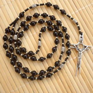 Fekete -ezüst férfi rózsafüzér rózsafüzér nyaklánc , férfi nyaklánc,  férfi ékszer, Meska -  - Meska.hu