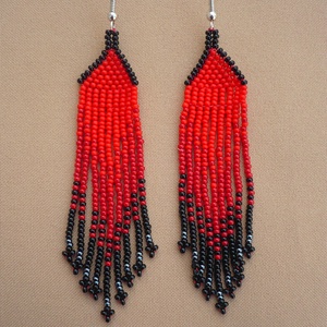  Fekete-piros színátmenetes láva  gyöngy fülbevaló - ékszer - fülbevaló - csillár fülbevaló - Meska.hu