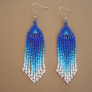 Kék  színátmenetes gyöngy lógós, hosszú fülbevaló, ajándék - ékszer - fülbevaló - lógó fülbevaló - Meska.hu