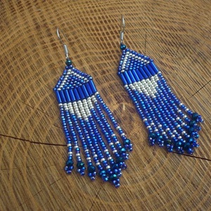 Királykék (zafírkék)-ezüst gyöngy lógós, hosszú fülbevalók, ajándék - ékszer - fülbevaló - csillár fülbevaló - Meska.hu