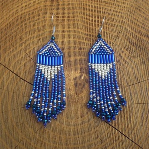 Királykék (zafírkék)-ezüst gyöngy lógós, hosszú fülbevalók, ajándék - ékszer - fülbevaló - csillár fülbevaló - Meska.hu