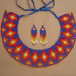 Natív amerikai színvilág ihlette gyöngygallér, gyöngyékszer, ajándék - ékszer - nyaklánc - gyöngyös nyaklánc - Meska.hu