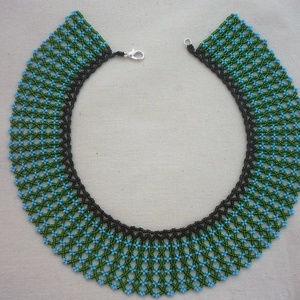 Kék-zöld gyöngy nyaklánc, gyöngygallér, ajándék - ékszer - nyaklánc - gyöngyös nyaklánc - Meska.hu