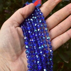 5 soros kék csiszolt üveg gyöngy kaláris - ékszer - nyaklánc - gyöngyös nyaklánc - Meska.hu