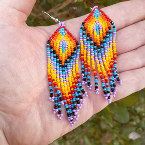 Hosszú lógós gyöngy fülbevaló, indián stílusú fülbevaló - ékszer - fülbevaló - csillár fülbevaló - Meska.hu