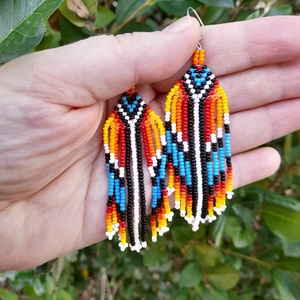 Hosszú lógós gyöngy fülbevaló, indián stílusú fülbevaló - ékszer - fülbevaló - csillár fülbevaló - Meska.hu