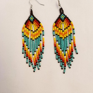 Hosszú lógós gyöngy fülbevaló, indián stílusú fülbevaló - ékszer - fülbevaló - csillár fülbevaló - Meska.hu