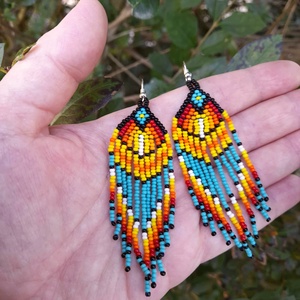 Hosszú lógós gyöngy fülbevaló, indián stílusú fülbevaló - ékszer - fülbevaló - csillár fülbevaló - Meska.hu