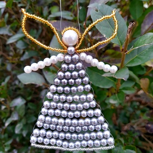 Karácsonyi nagy gyöngy angyalka karácsonyfadísz, egyedi ajándék - karácsony - karácsonyi lakásdekoráció - karácsonyfadíszek - Meska.hu