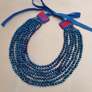  Hétsoros éjkék, színjátszó csiszolt gyöngy kaláris  - ékszer - nyaklánc - gyöngyös nyaklánc - Meska.hu