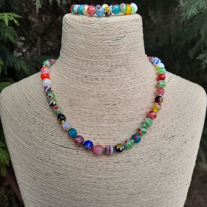 Millefiori gyöngy nyaklánc és karkötő, Ékszer, Nyaklánc, Gyöngyös nyaklánc, Gyöngyfűzés, gyöngyhímzés, MESKA