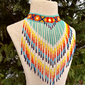 Indián nyaklánc-fülbevaló szett, Ékszer, Nyaklánc, Gyöngyös nyaklánc, Gyöngyfűzés, gyöngyhímzés, MESKA