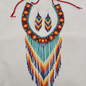 Indián nyaklánc-fülbevaló szett - ékszer - nyaklánc - gyöngyös nyaklánc - Meska.hu